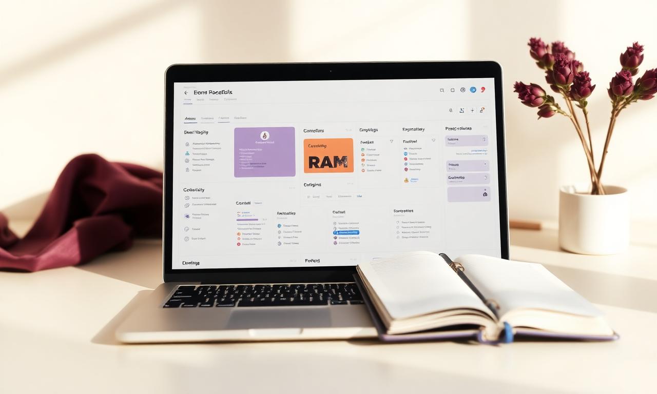 Notebook s CRM dashboardem a otevřený plánovač na světlém stole
